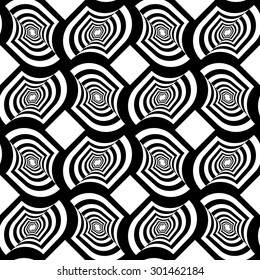 Black and white striped twisted grid with offset.Seamless stylish geometric background. Modern abstract pattern. Flat monochrome design.