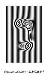 Black and white striped typeface. Lettering with black vertical distorted stripes 