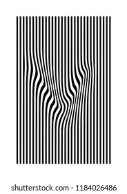 Black and white striped typeface. Lettering with black vertical distorted stripes 