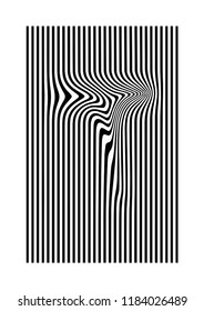 Black and white striped typeface. Lettering with black vertical distorted stripes 