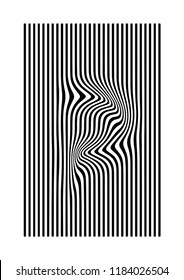 Black and white striped typeface. Lettering with black vertical distorted stripes 