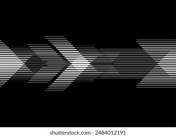 Black and white striped vector pattern with arrows. Abstract vector background from abstract shapes.