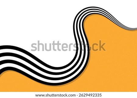 Black and white striped wave flowing over a yellow textured surface, forming a dynamic abstract wallpaper with a modern smooth layout