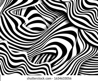 Black and white striped waves abstract shaded vector background