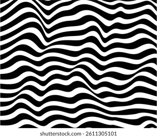 Black and white stripes as abstract waves for a textured pattern on the background. Wave Stripe Background.