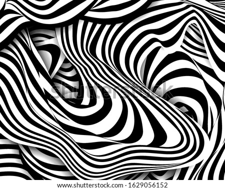 Black and white stripes abstract wavy vector background