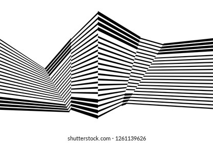 rayures noires et blanches, lignes abstraites graphiques, création de mouvement illusionnel, art optique, op art, onde