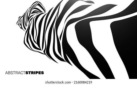 Black and White Stripes Lines Design. Optical Illusion Pattern. Abstract 3D Geometrical Background. Vector Illustration.