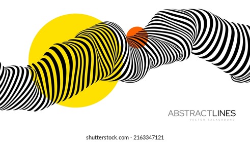 Black and White Stripes Lines Design. Optical Illusion Pattern. Abstract 3D Geometrical Background. Vector Illustration.