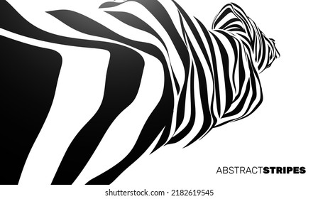 Black and White Stripes Lines Design. Optical Illusion Pattern. Abstract 3D Geometrical Background. Vector Illustration.
