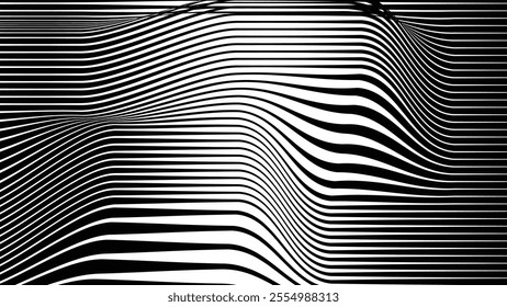 Black and white stripes with liquify lines abstract background for backdrop or fabric style