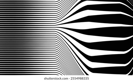 Black and white stripes with liquify lines abstract background for backdrop or fabric style