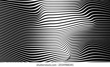 Black and white stripes with liquify lines abstract background for backdrop or fabric style