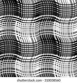Black and white stripes on a gray background. Abstract seamless pattern.