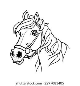 Bandas negras y blancas en la cara y la cabeza del caballo oblicuamente.ilustración vectorial aislada en fondo blanco.Diseño compacto para la impresión de camisetas, icono, logotipo, etiqueta, parche o pegatina