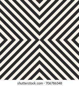 Black and white stripes vector seamless pattern. Simple texture with crossing diagonal striped lines. Monochrome geometric background, repeat tiles. Pop art style. Design for decor, prints, fabric