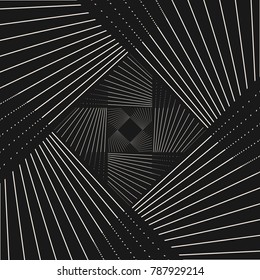 Black and white stripes vector seamless pattern. Optical illusion background with crossing diagonal thin lines in square shape. Stylish monochrome geometric texture. Pop art design for decor, covers