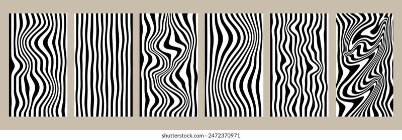 Ondas de rayas blancas y negras. colección de fondo Abstractas. Ilustración vectorial aislada líneas irregulares patrón de Fondo de pantalla para carteles, Plantillas de redes sociales, publicaciones, Anuncios 