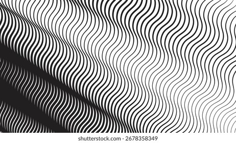 Rayas blancas y negras línea ondulada fondo abstracto moderno minimalista diseño de Vector Plantilla