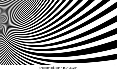 Black and white stripped lines background vector design. Optical illusion linear backdrop.