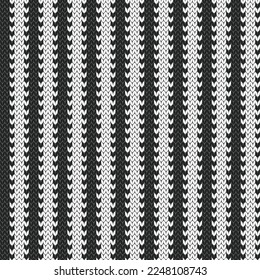 Black and white strips knitted jacquard seamless pattern for interior design. Monochrome geometric vector illustration.