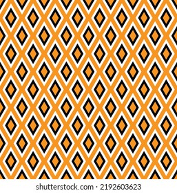 Black and white stroke diamond shape pattern on orange background. Colorful geometrical pattern. Seamless modern diamond shape design.