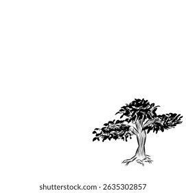Schwarz-Weiß-Stil Bonsai Baum Illustration Design