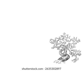 Schwarz-Weiß-Stil Bonsai Baum Illustration Design