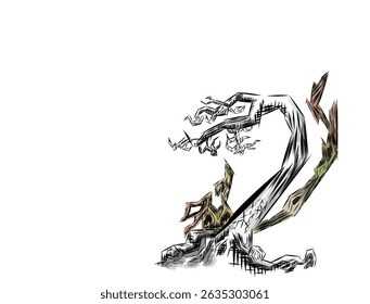 Schwarz-Weiß-Stil Bonsai Baum Illustration Design