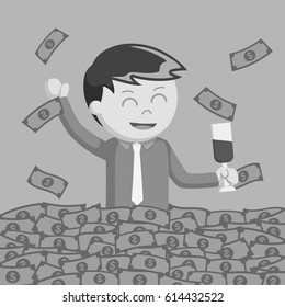 black and white style businessman bath in money black and white style