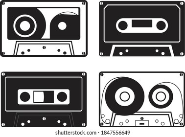 Black white style cassette. cassette icon or logo isolated sign symbol vector illustration - EPS 10 