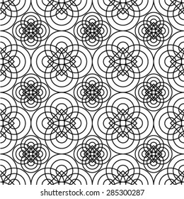 Black and white style pattern with circle and line. Abstract geometric seamless pattern. 