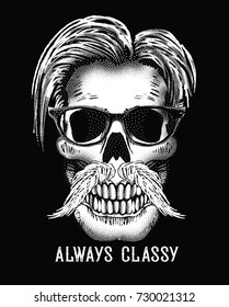 Black and white style skull graphic work.
