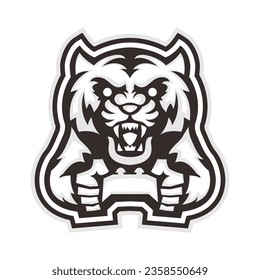black and white style tiger gamer character logo