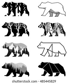 black and white styling bear for your design, isolated objects, vector illustration