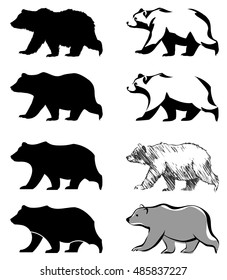 black and white styling bear for your design, isolated objects, vector illustration