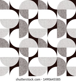 Black and white stylish geometric textured seamless pattern. Round shapes modern repeatable motif for background, wrap, fabric, textile, wrap, surface, web and print design. 
