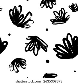 Patrón dibujado a mano con estilo blanco y negro: flores negras sobre un fondo blanco. Vector dibujado a mano ilustración para la tela.