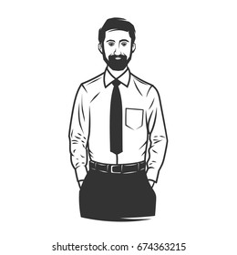 Black and white stylish man logo illustration. Black and white vector objects