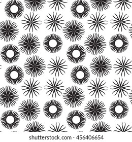 Black and white stylish texture with flowers. Vector seamless pattern. Repeating geometric tiles. 