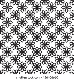 Black  and white stylish texture with flowers. Vector seamless pattern. Repeating geometric tiles. 