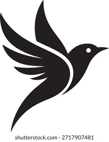Pájaro estilizado blanco y negro en vuelo con una sola silueta de ojo blanco
