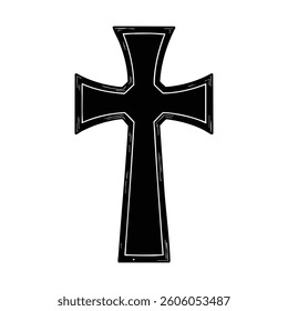 Black and White Stylized Christian Cross Illustration Design with Rough, Hand Drawn Outline