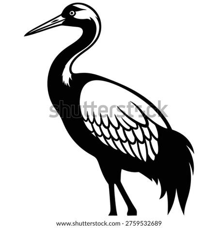 Black and white stylized crane bird animal wildlife