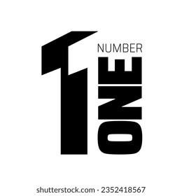 Black and white stylized diagonal logo template with number one isolated on white background. Diagonal logo graphic with 3D number one. Vector illustrations