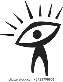 Blanco y negro de un ojo estilizado con rayos