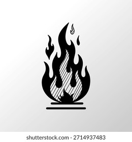 Black and White Stylized Fire Flame Icon Symbol for Danger or Heat