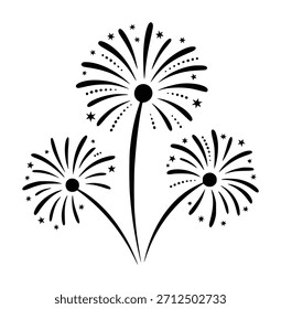Explosión de fuegos artificiales estilizados en blanco y negro con estrellas