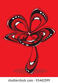 Black  white stylized flower  red background