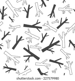 Black and white stylized forest tree branches pattern. Seamless vector monochrome background.